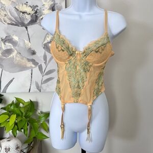 Vintage‎ Corset Mesh Lace Floral Embroidered Coquette Fairy Grunge Y2K Garter